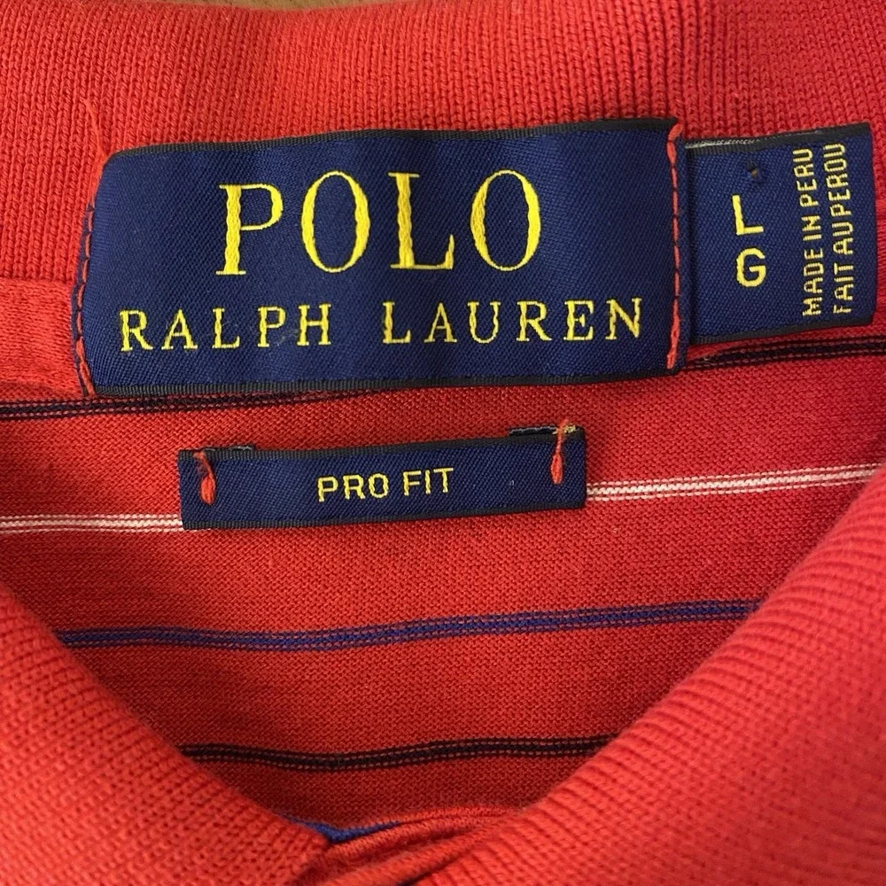 Polo Ralph Lauren Pro Fit Mens Large Golf‎ Polo Big Pony Red White Striped Shirt